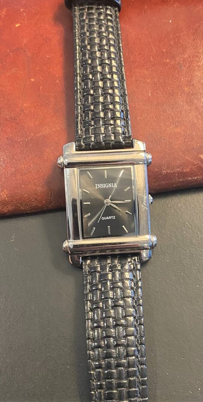 Women's 28mm Silver Tone Insignia Watch, Black Face and Band